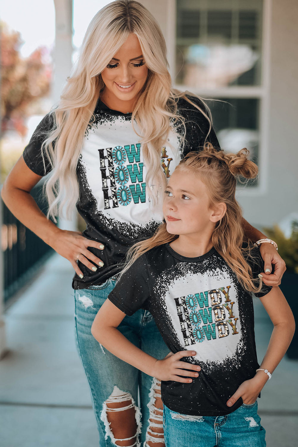 Black Family Matching HOWDY Graphic Print Crew Neck Girl's T Shirt Family T-shirts JT's Designer Fashion