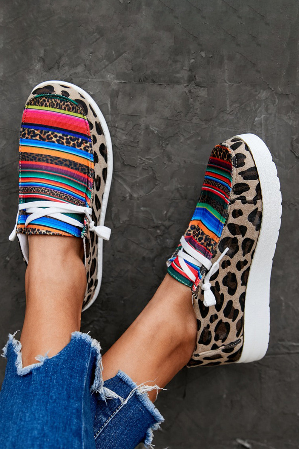 Serape Leopard Print Flat Slip-on Lace-up Shoes Women's Shoes JT's Designer Fashion