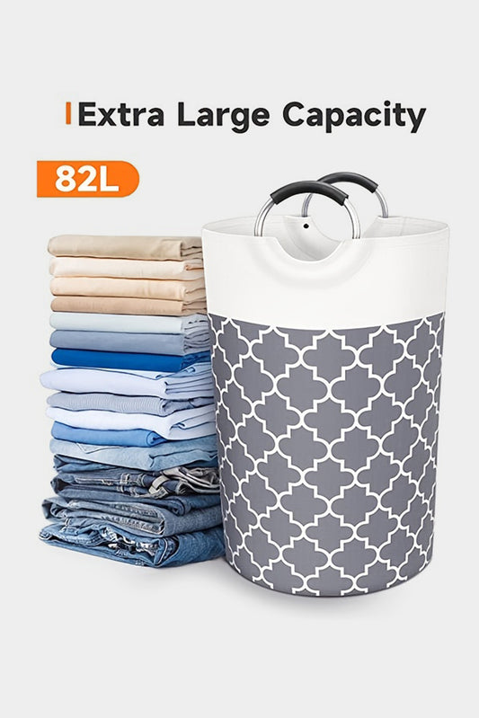 Medium Grey Printed Collapsible Laundry Basket Other Accessories JT's Designer Fashion