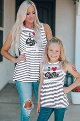 Family Matching I Love Coffee Heart Print Striped Girl's Tank Top Family T-shirts JT's Designer Fashion