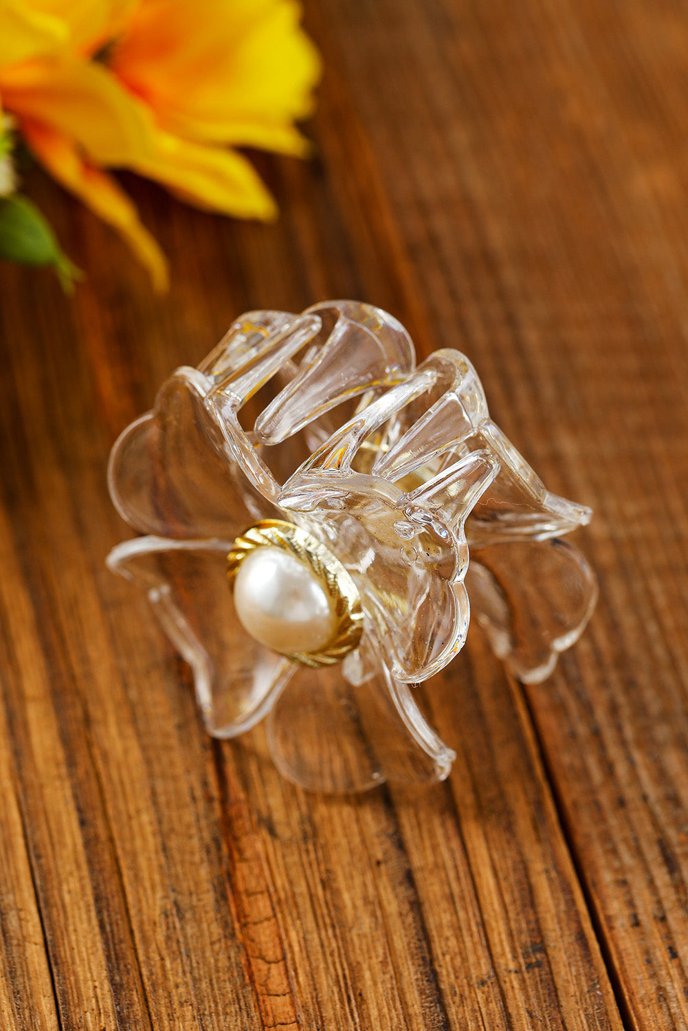 White Flower Shape Pearl Inlay Small Hair Claw Clip Headwear JT's Designer Fashion