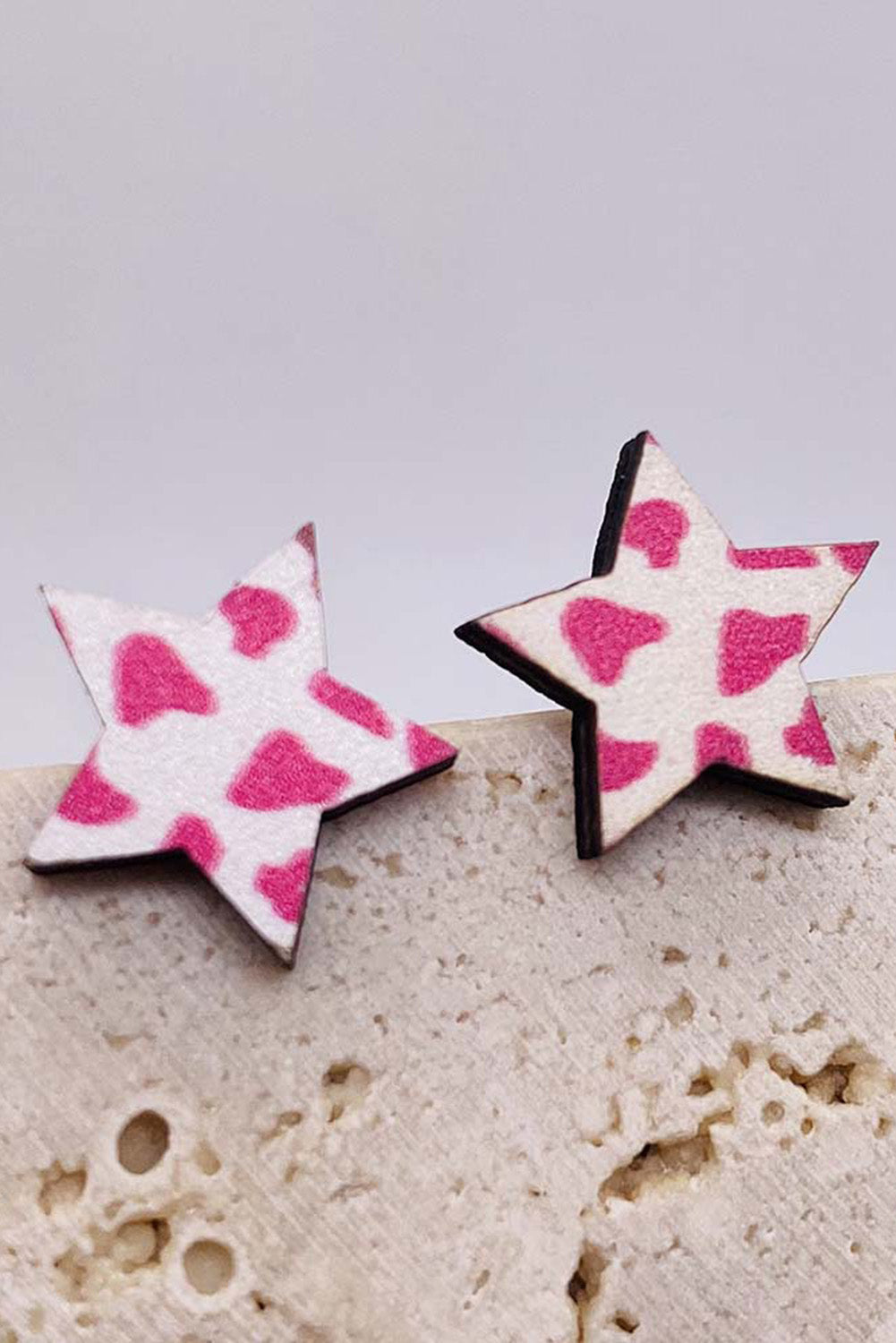 Dark Pink Cow Print Star Shape Stud Earrings Jewelry JT's Designer Fashion