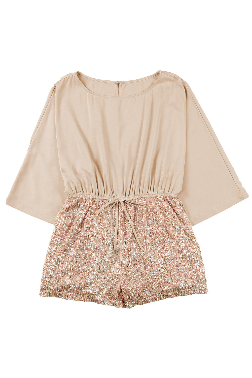 Khaki Sequin Patchwork Drawstring High Waist Romper Jumpsuits & Rompers JT's Designer Fashion
