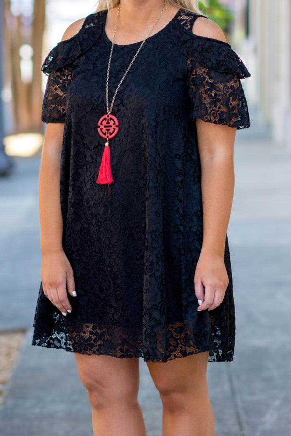 Black Cold Shoulder Lace Plus Size Dress Plus Size Dresses JT's Designer Fashion