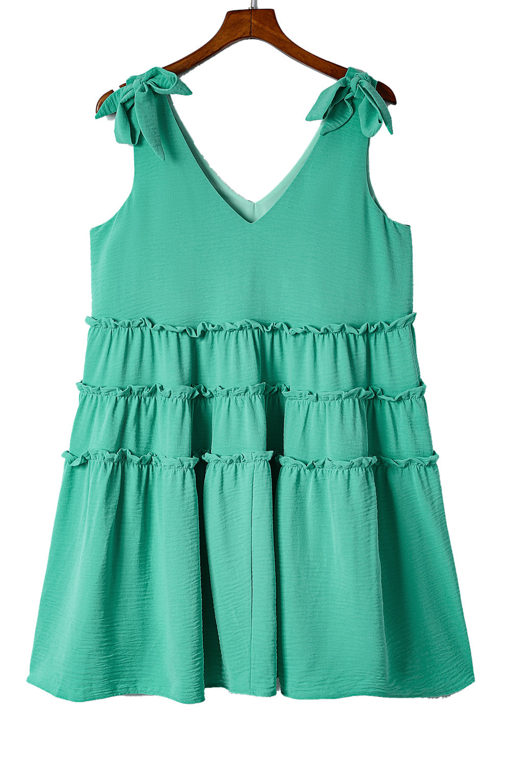 Green Tie Straps Frilled A-line Mini Dress Mini Dresses JT's Designer Fashion