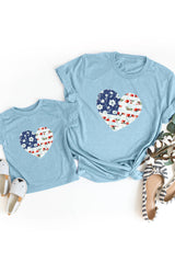 Sky Blue Family Matching American Flag Flower Heart Print Graphic Tee Family T-shirts JT's Designer Fashion
