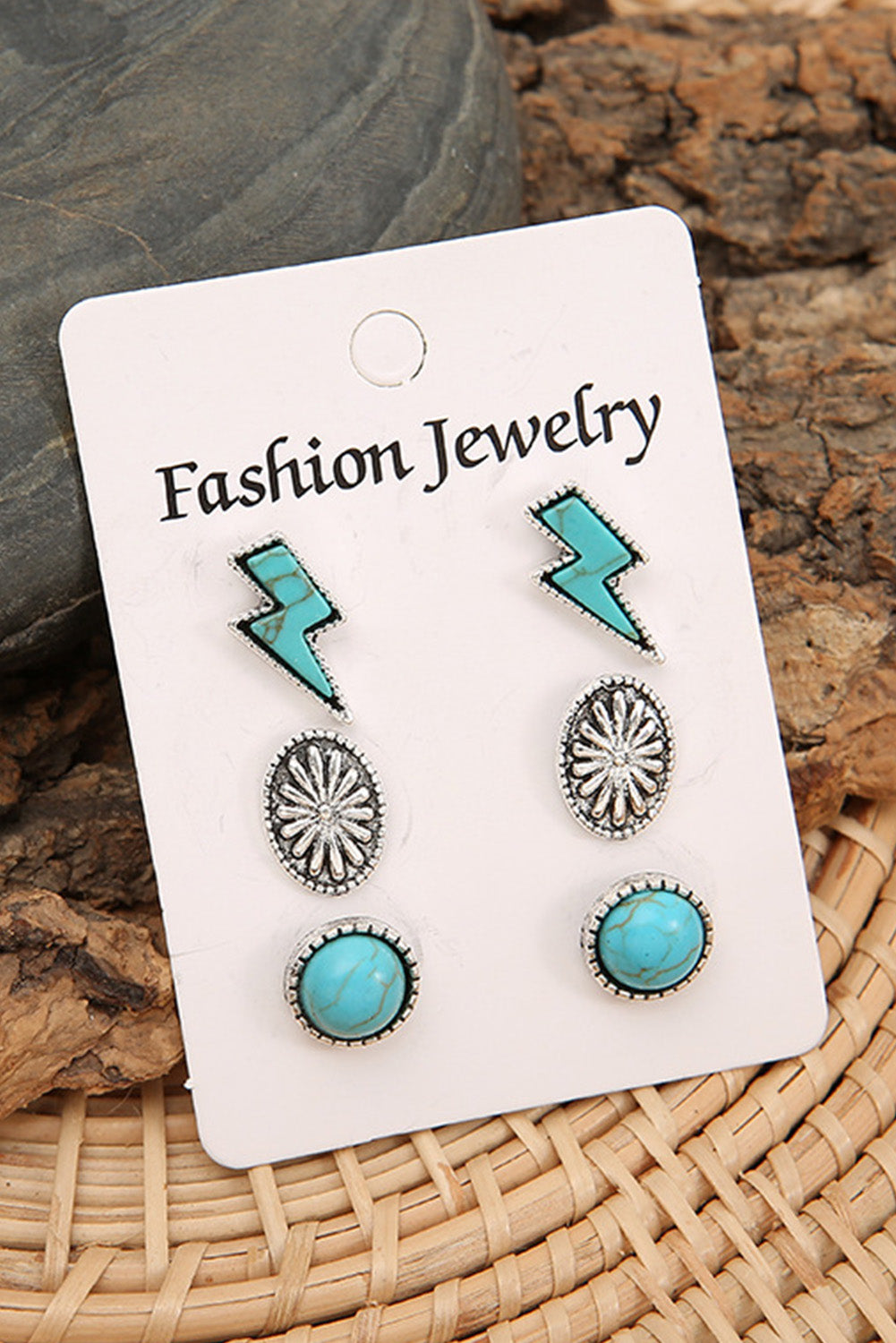 Green Three-piece Turquoise Stud Earrings Set Jewelry JT's Designer Fashion