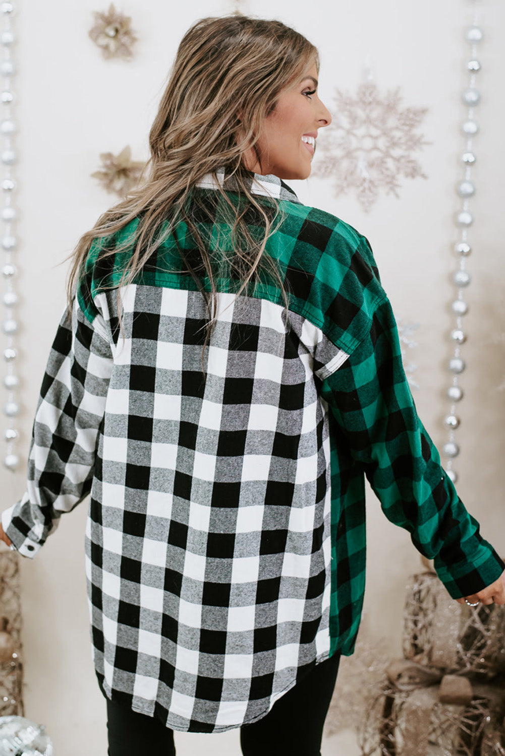 Verdant Plaid Color Block Buttoned Plus Size Shirt Plus Size JT's Designer Fashion