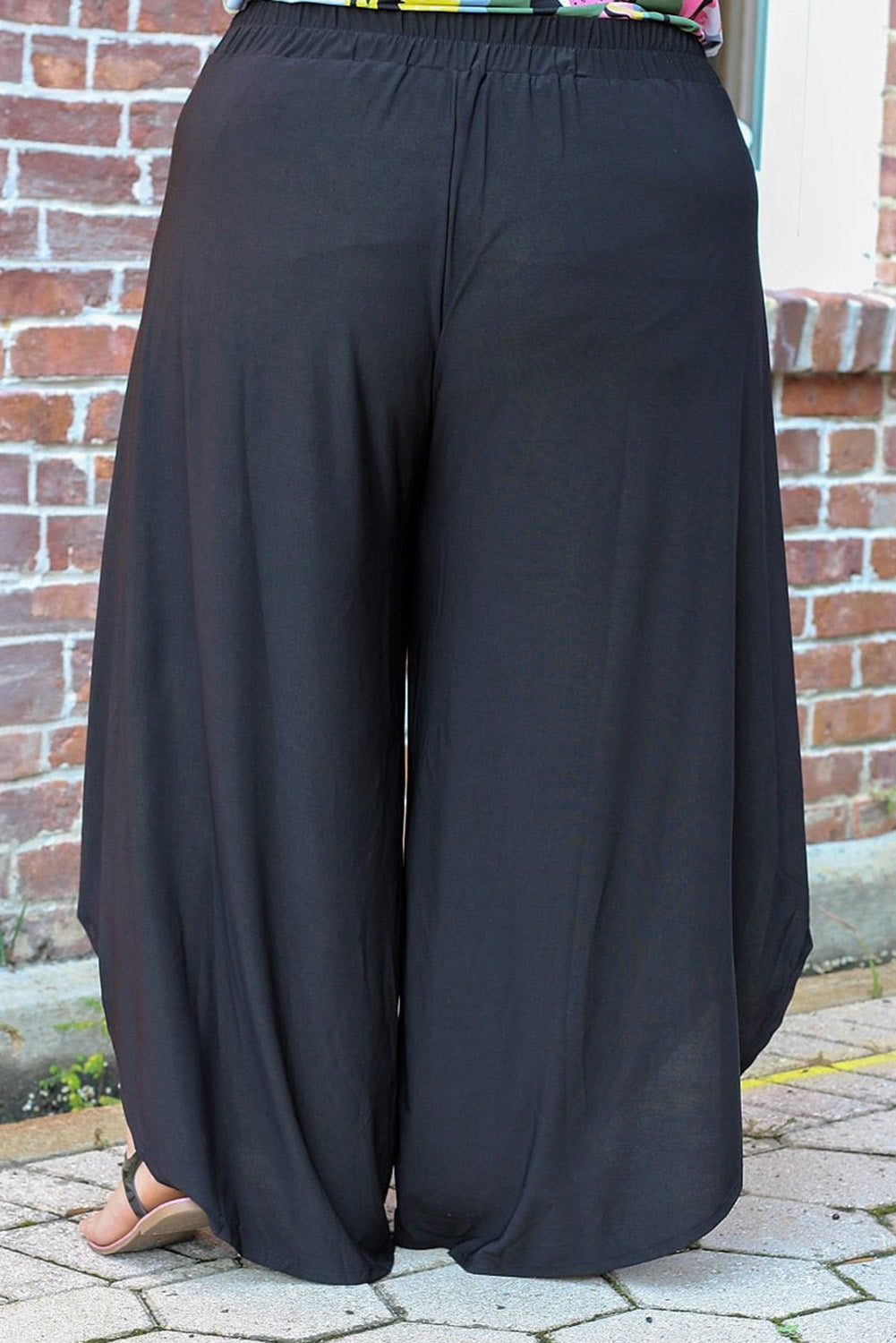 Black Plus Size Front Tie Tulip Wide Leg Pants Plus Size JT's Designer Fashion