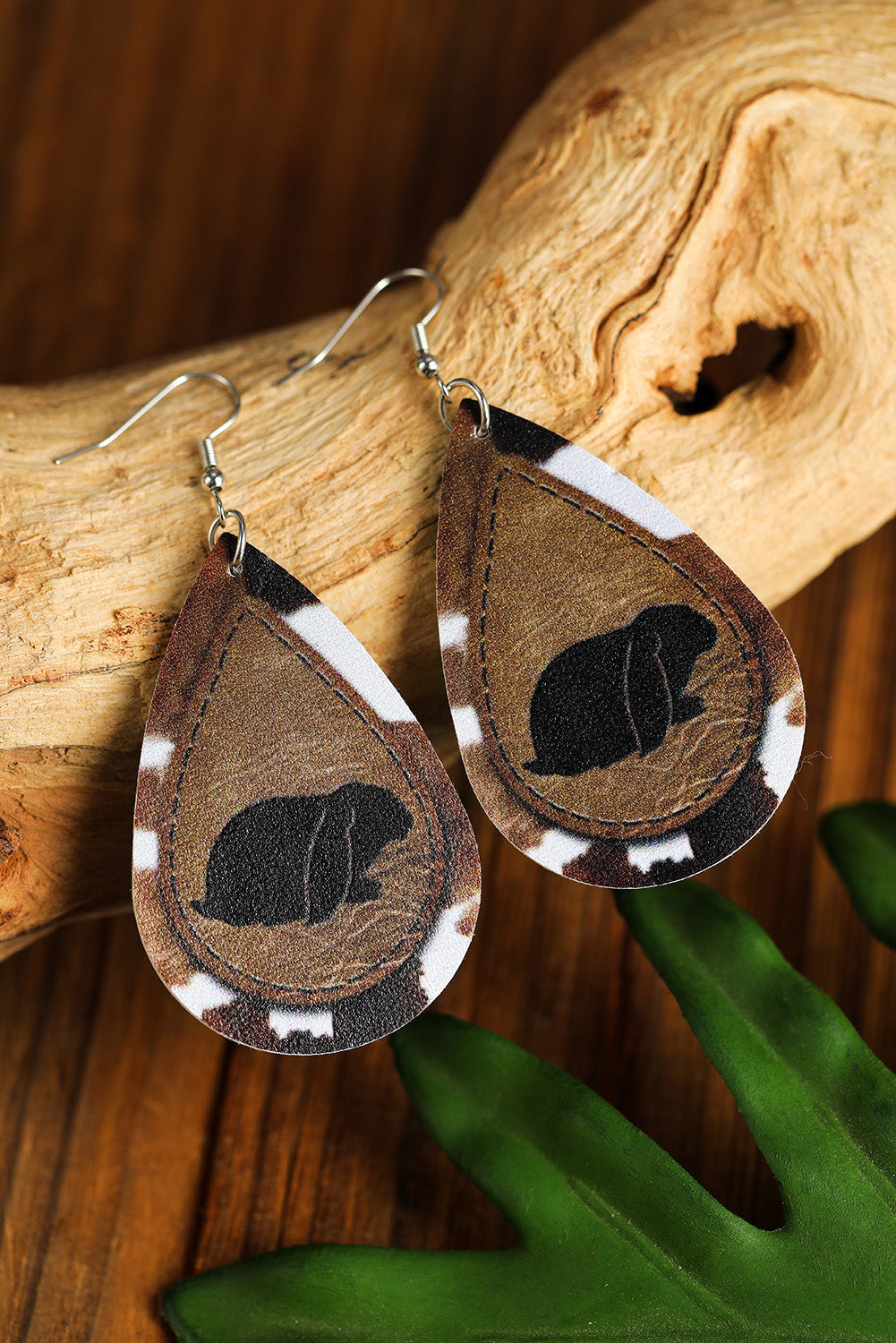 Brown Easter Day Animal Cow Pattern Print Drop Earrings Jewelry JT's Designer Fashion