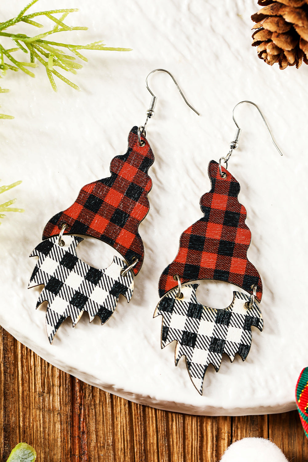 Fiery Red Plaid Print Christmas Dangle Earrings Jewelry JT's Designer Fashion