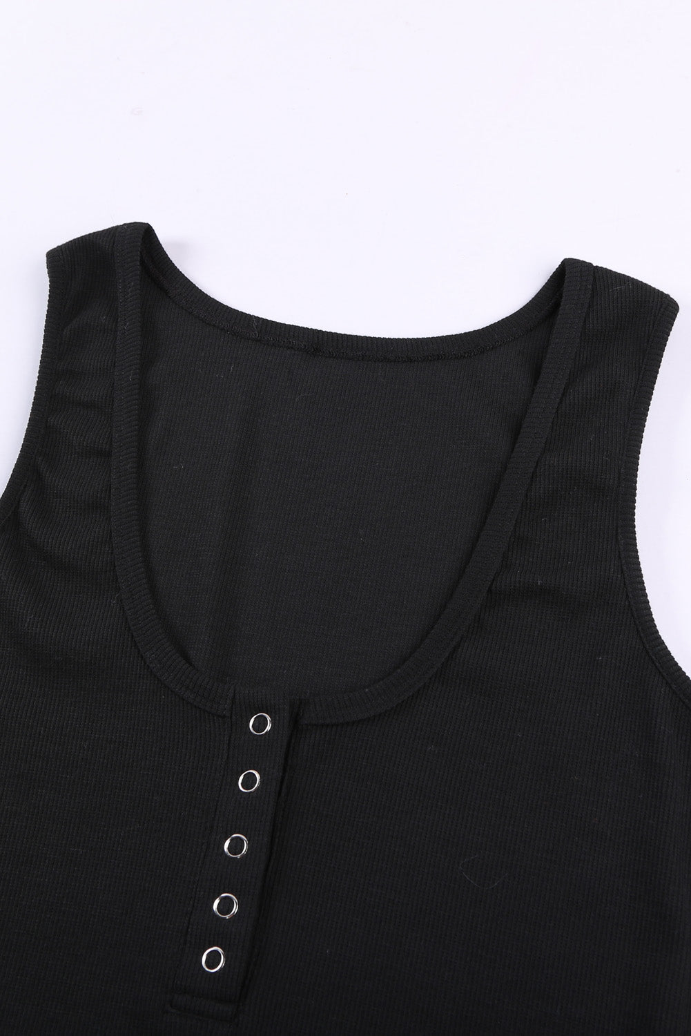 Black Sleeveless Scoop Neck Button Tank Top Tank Tops JT's Designer Fashion