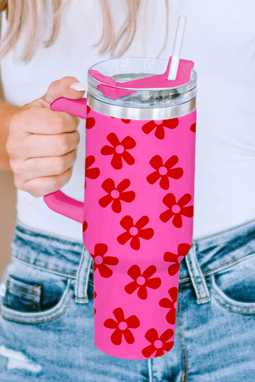 Rose Red 40oz Sweet Floral 304 Stainless Steel Double Insulated Cup Tumblers JT's Designer Fashion