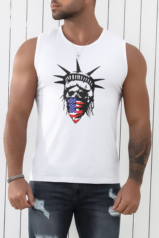 White American Flag Liberty Print Men's Graphic Tank Top White 62%Polyester+32%Cotton+6%Elastane Men's Tops JT's Designer Fashion