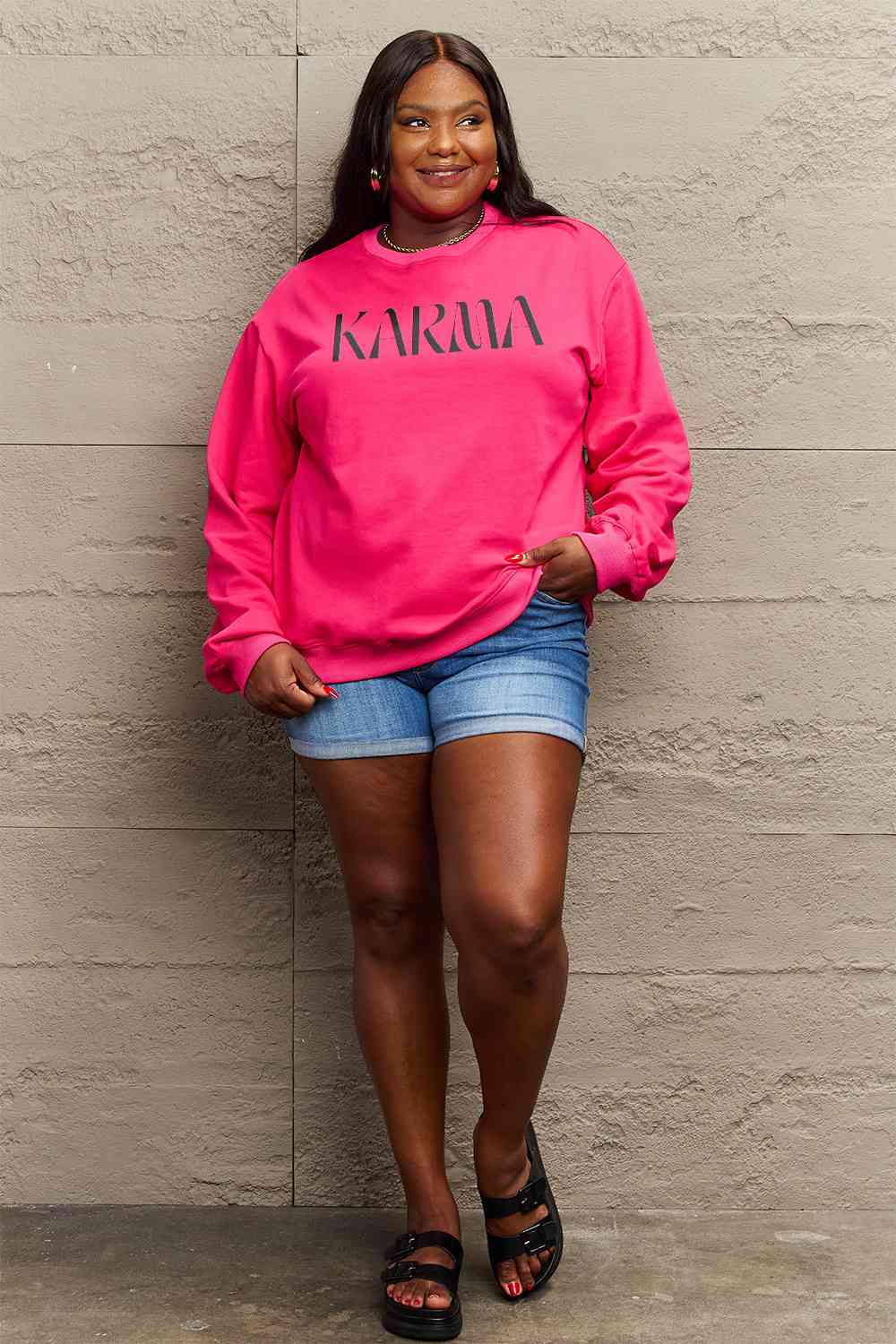 Simply Love Full Size KARMA Graphic Sweatshirt Graphic Sweatshirts JT's Designer Fashion