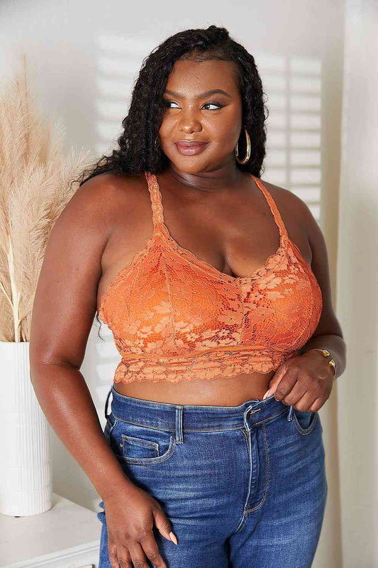 JadyK Juliette Full Size Crisscross Lace Bralette Rust Bralettes JT's Designer Fashion