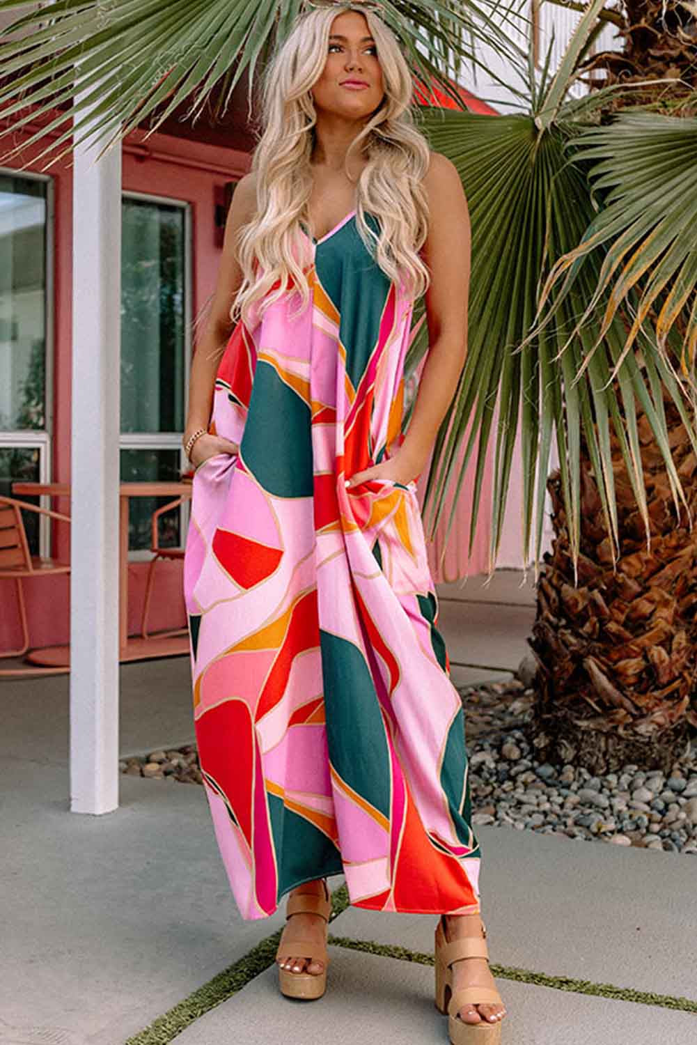 Multicolor Boho Print Slip Sleeveless Maxi Dress Dresses JT's Designer Fashion