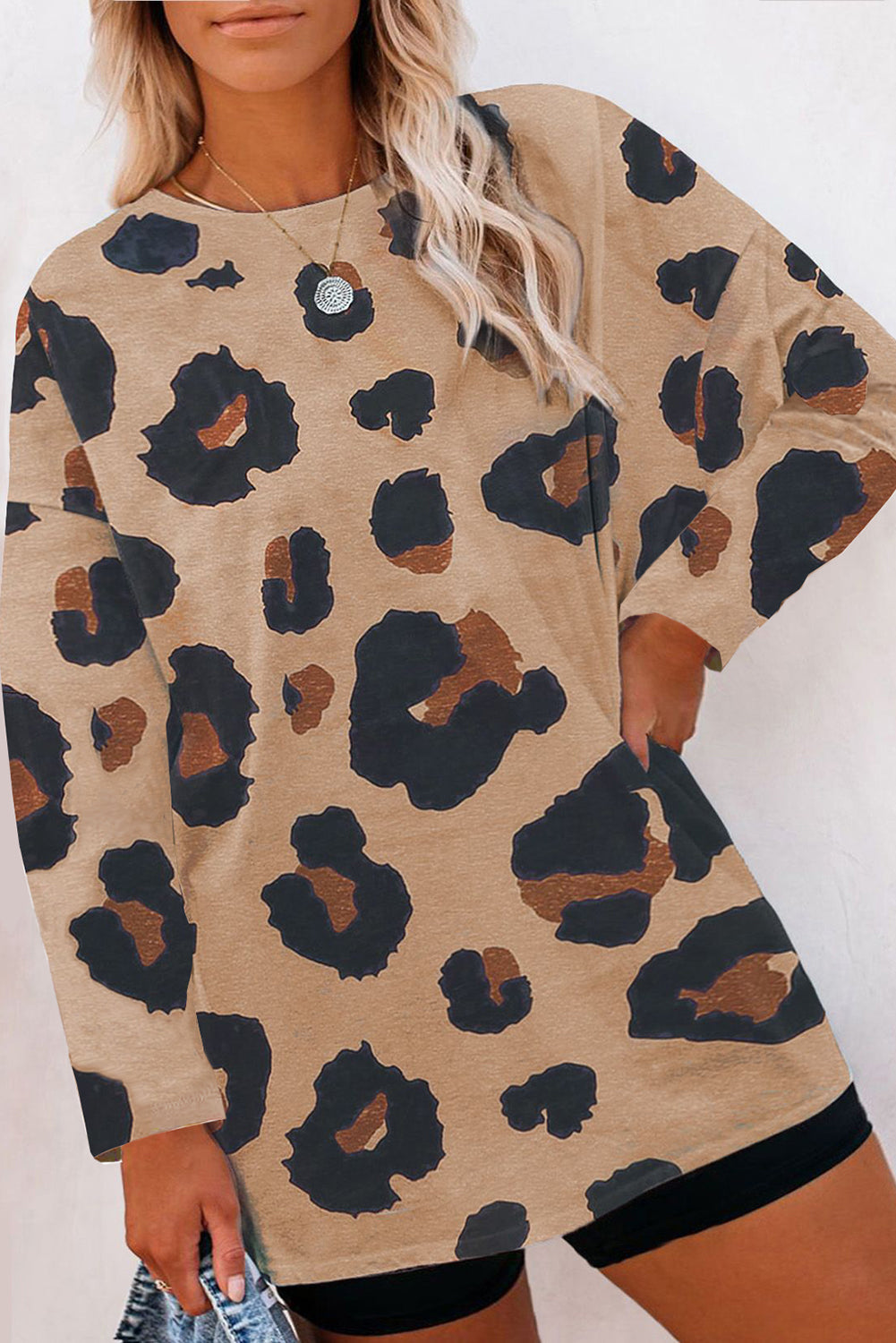 Multicolor Leopard Print Long Sleeve Plus Size T-Shirt Plus Size JT's Designer Fashion