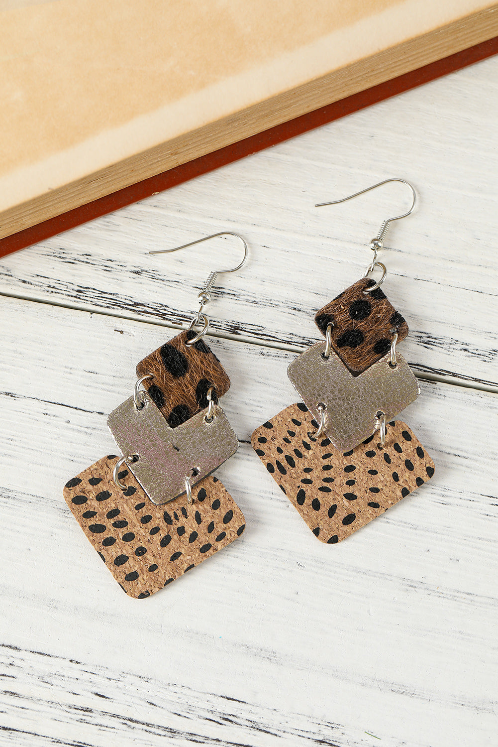 Leopard Color Block Layered Drop Earrings Jewelry JT's Designer Fashion