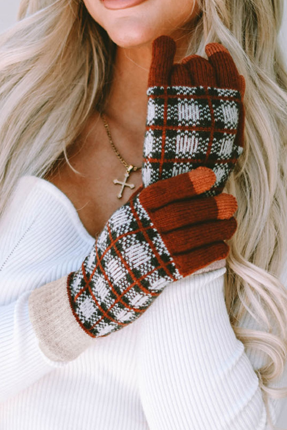 Fiery Red Plaid Woven Keep Warm Touch Screen Gloves Other Accessories JT's Designer Fashion