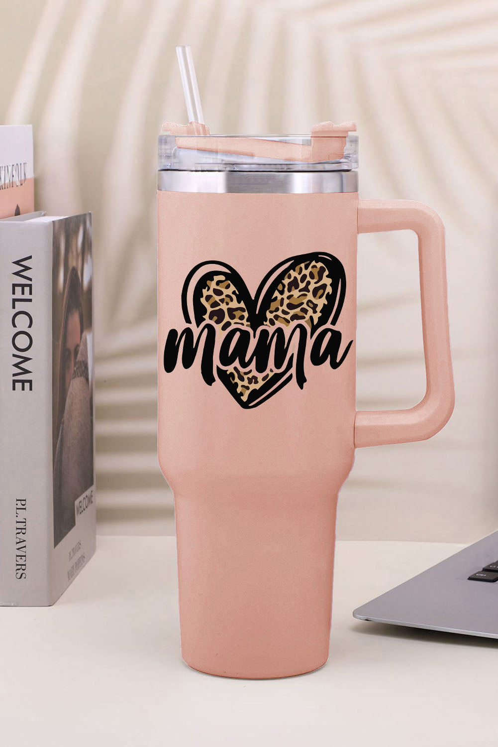 Pink mama Leopard Heart Shape Stainless Steel Insulate Cup 40oz Tumblers JT's Designer Fashion