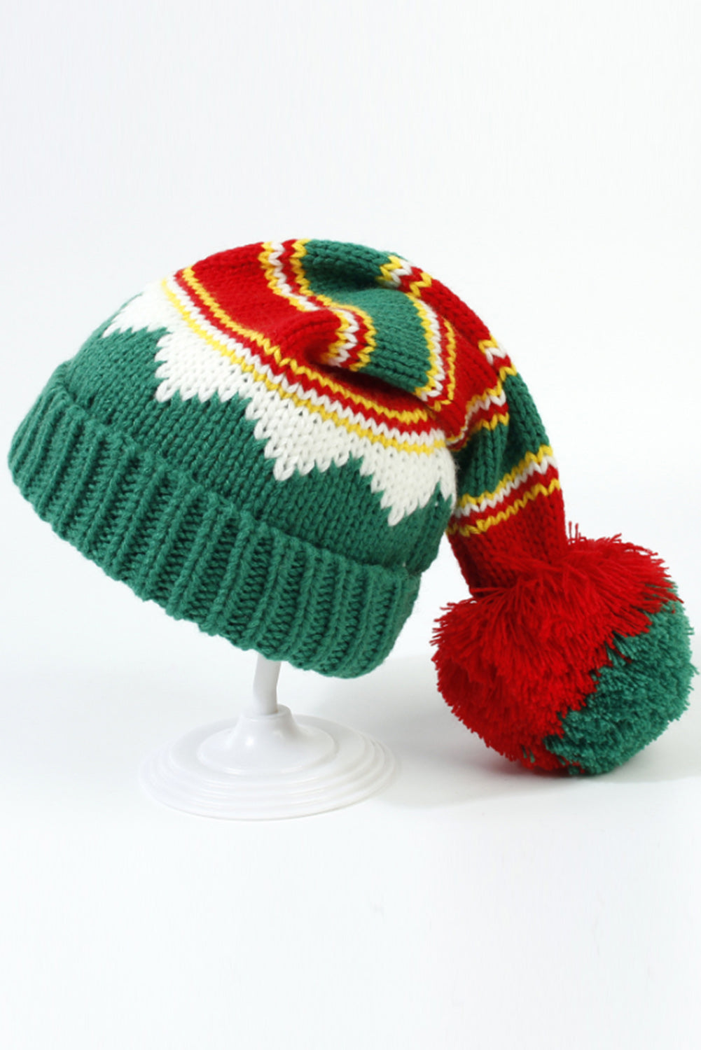 Blackish Green Christmas Color Block Pom Pom Knitted Hat Hats & Caps JT's Designer Fashion