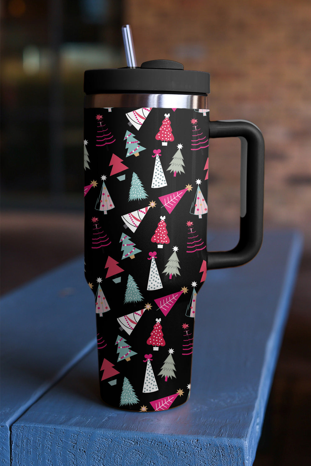 Black Cartoon Christmas Tree Printed Thermos Cup Tumblers JT's Designer Fashion