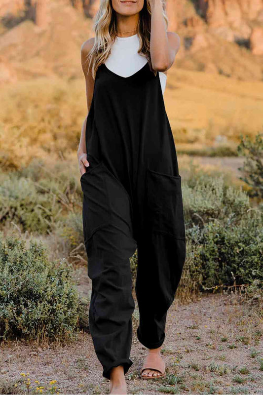 Double Take V-Neck Sleeveless Jumpsuit with Pocket Black Jumpsuits & Rompers JT's Designer Fashion