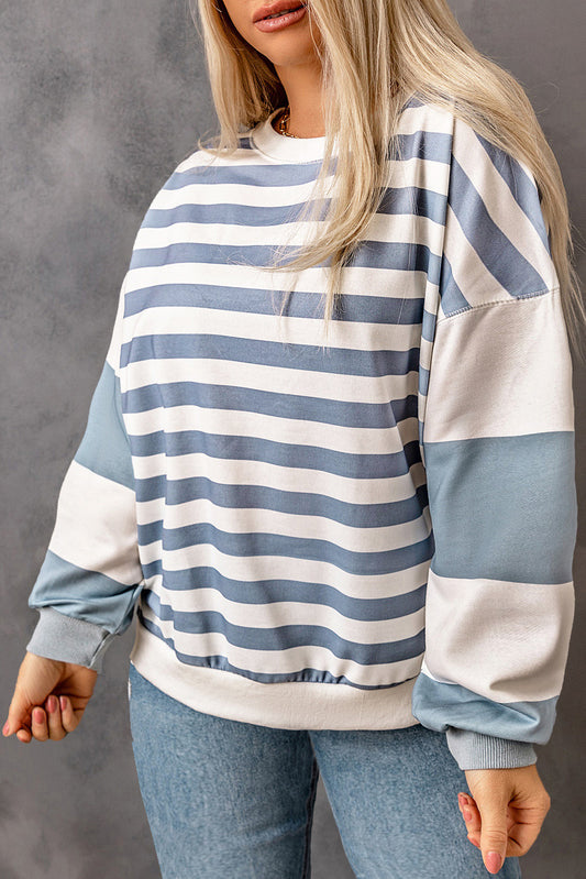 Stripes Contrast Sleeve Round Neck Plus Size Sweatshirt Plus Size JT's Designer Fashion