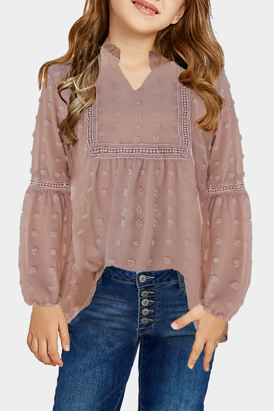 Pink Split Neck Swiss Dot Little Girls' Blouse Girls Tops JT's Designer Fashion