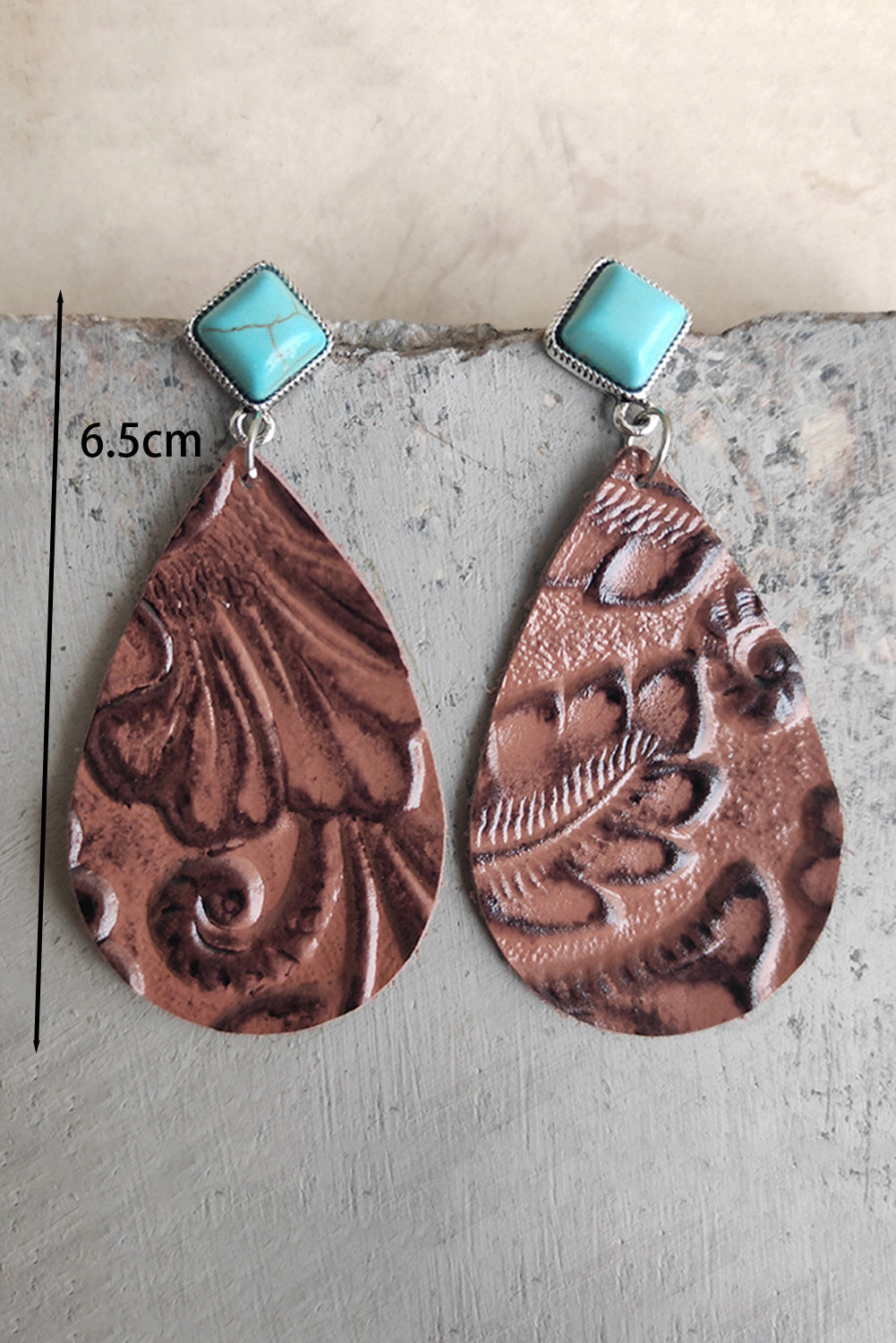 Brown Vintage Turquoise Embossed Drop Earrings Jewelry JT's Designer Fashion