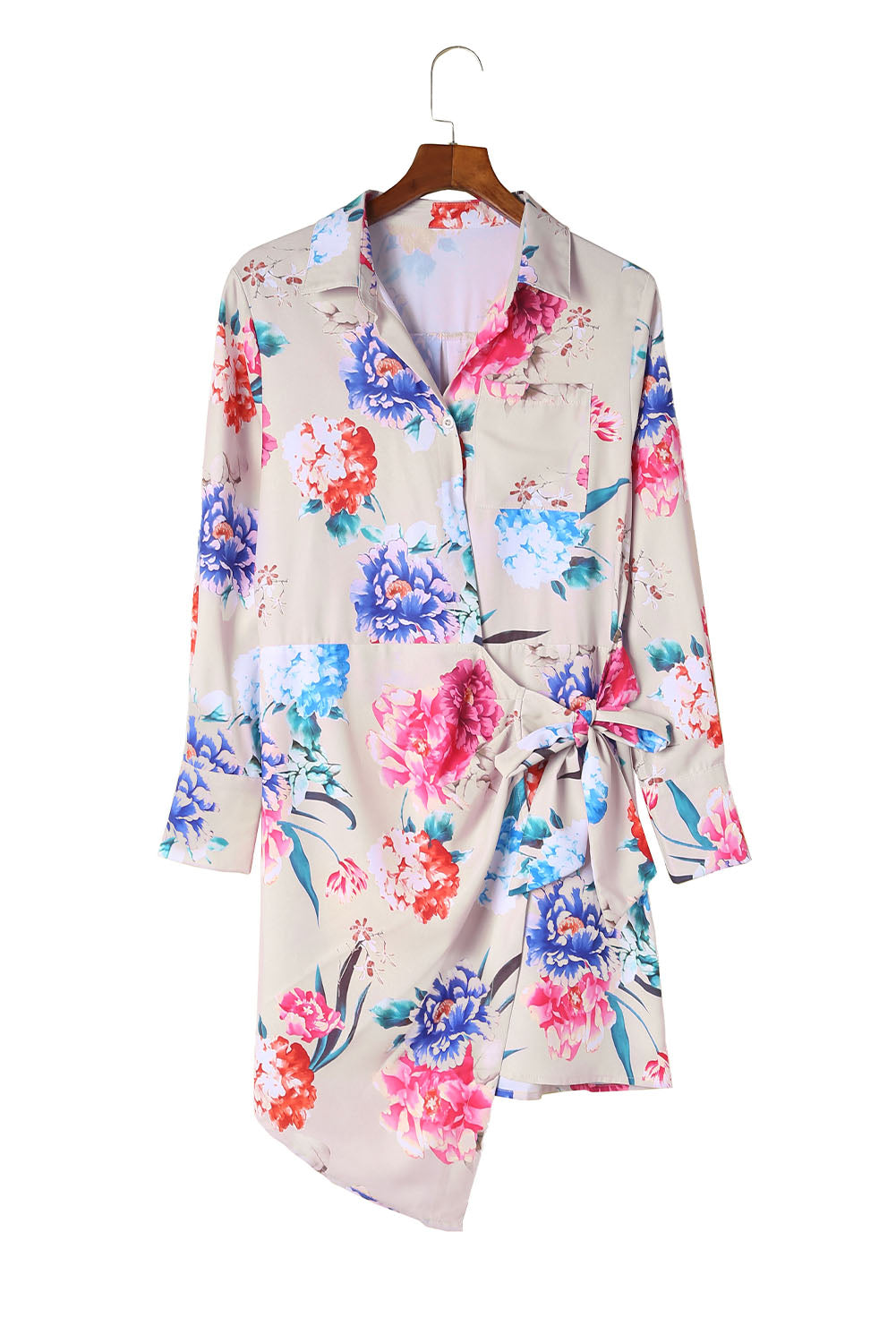 Multicolor Floral Print Wrap Tie Mini Shirt Dress Mini Dresses JT's Designer Fashion