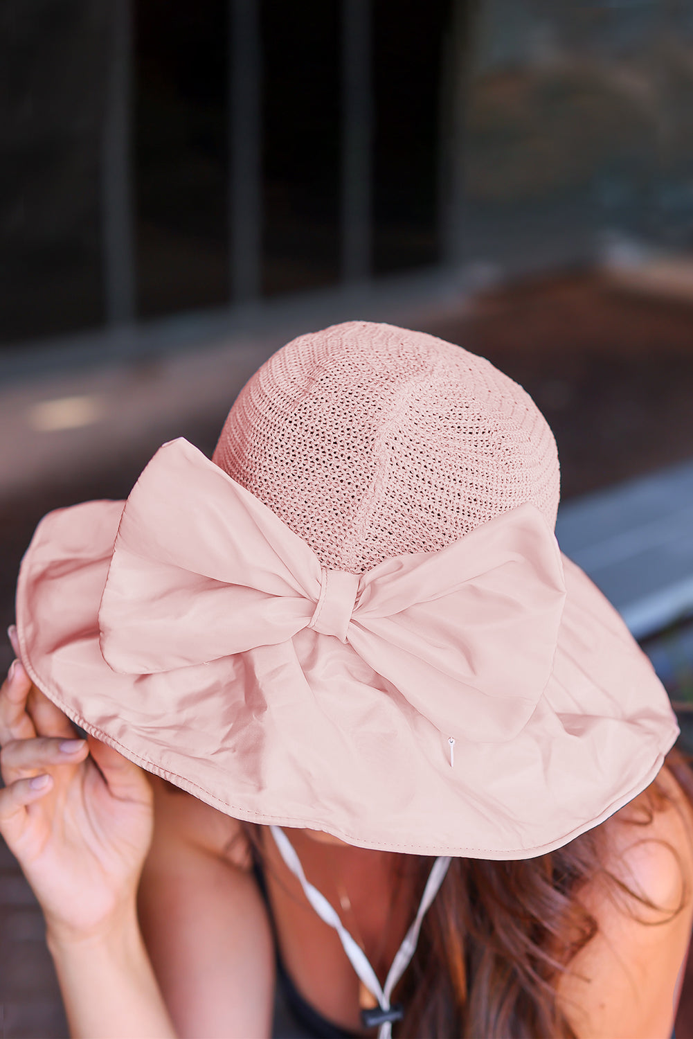 Pink Bowknot Storage Bag Wide Brim Floppy Hat Hats & Caps JT's Designer Fashion