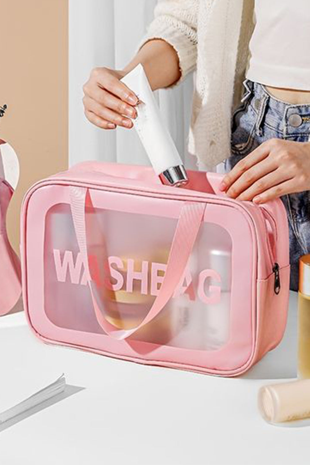 Pink WASHBAG Print Clear Frosted Waterproof Bag Set Other Accessories JT's Designer Fashion