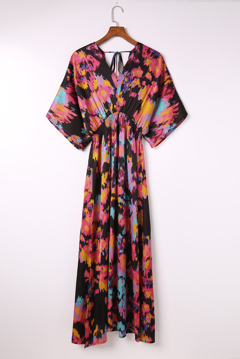 Multicolor Abstract Print V Neck Dolman High Waist Maxi Dress Maxi Dresses JT's Designer Fashion