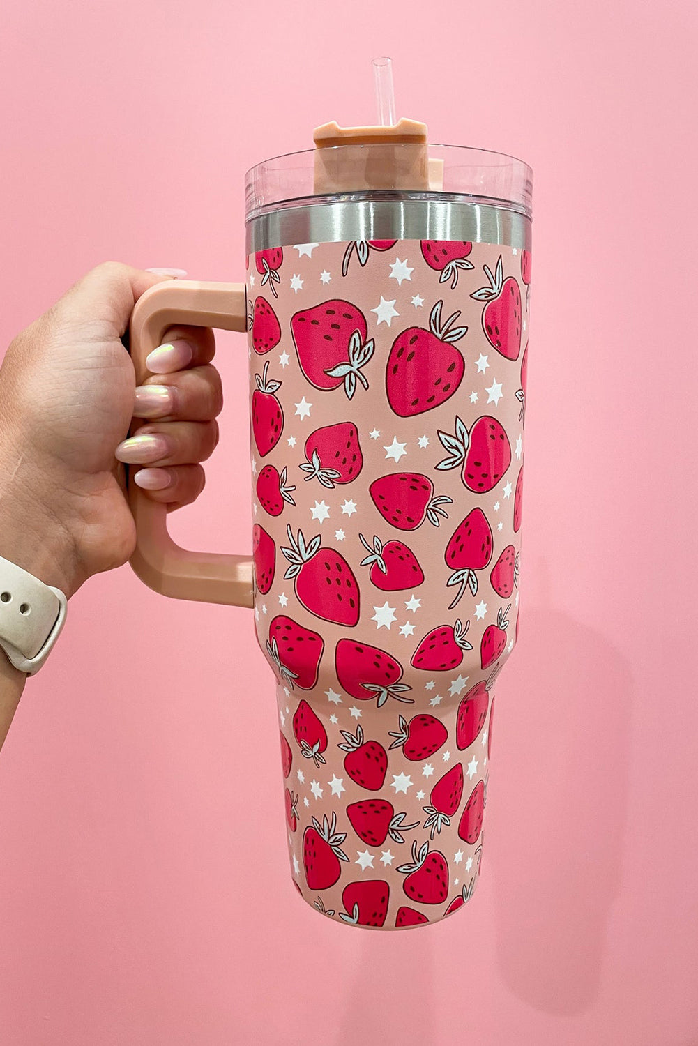 Strawberry Star Print 304 Stainless Steel Vacuum Cup Tumblers JT's Designer Fashion