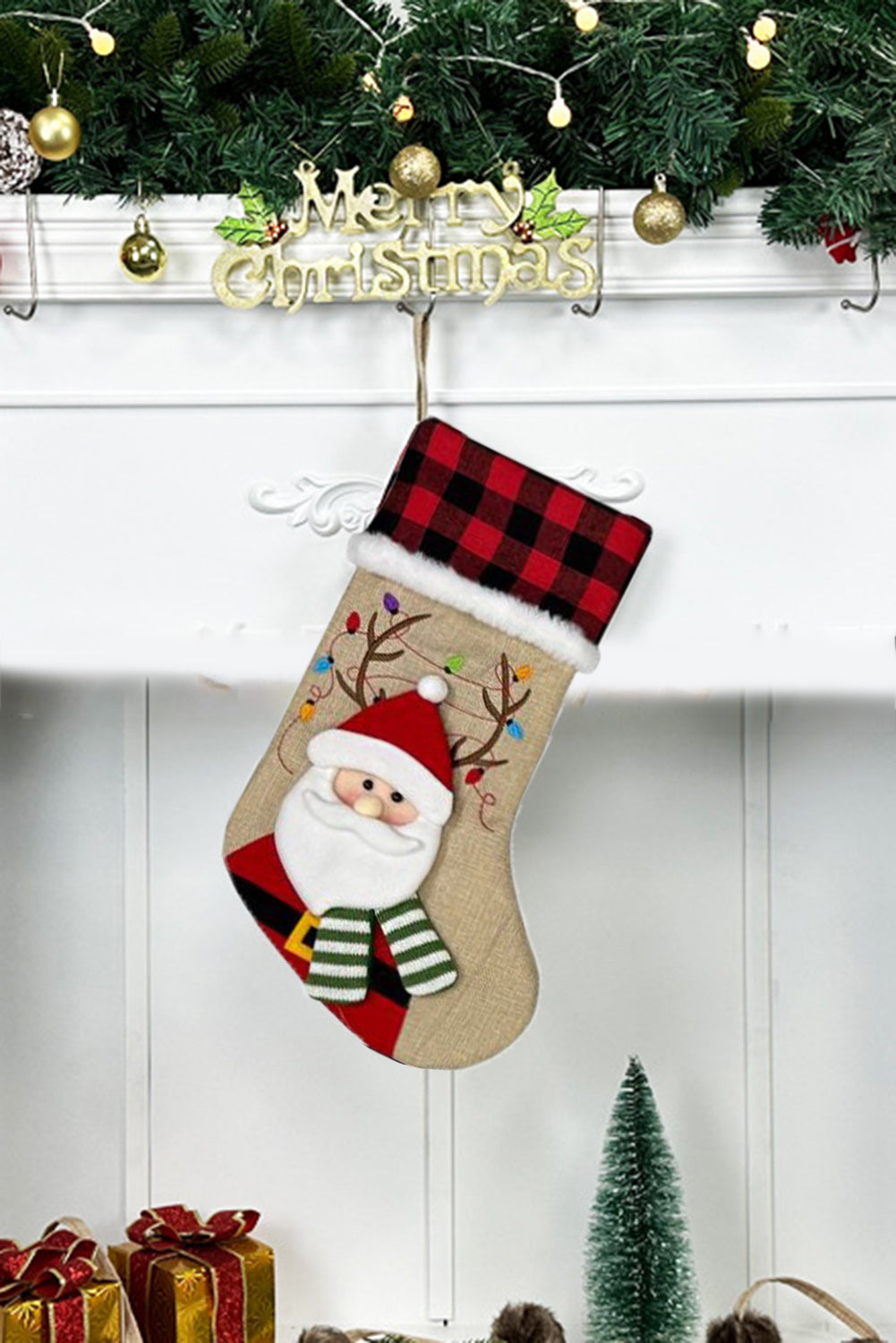 Red Dahlia Christmas Santa Claus Plaid Stocking Home Decor Other Accessories JT's Designer Fashion