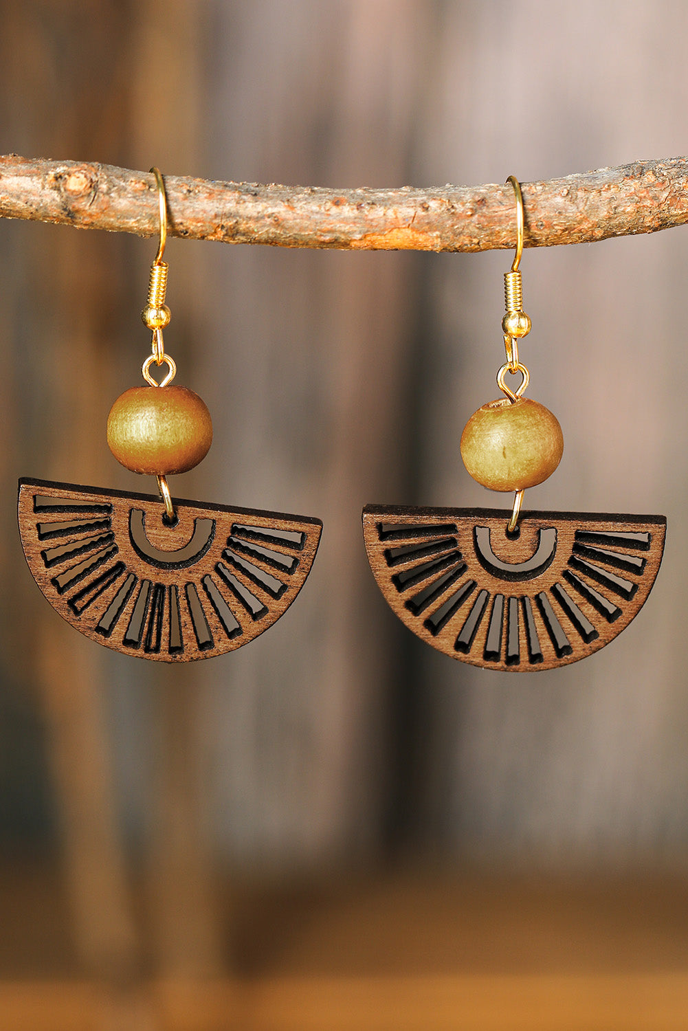 Brown Vintage Fan Earrings Jewelry JT's Designer Fashion