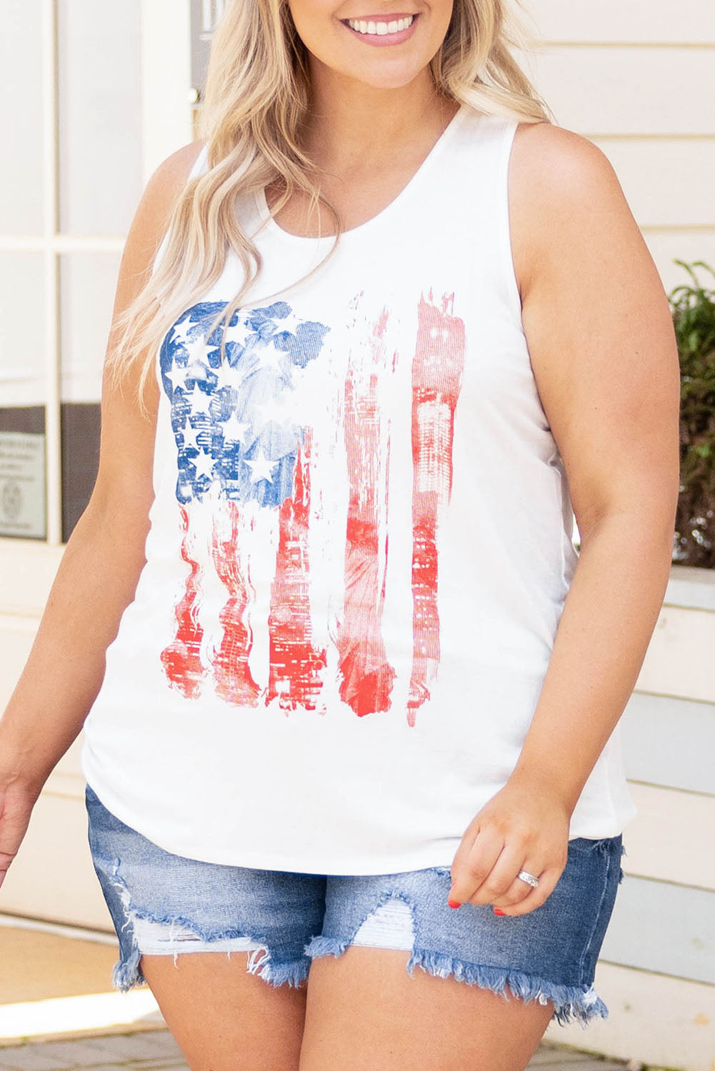 White Plus Size National Flag Print Vest Plus Size Tops JT's Designer Fashion