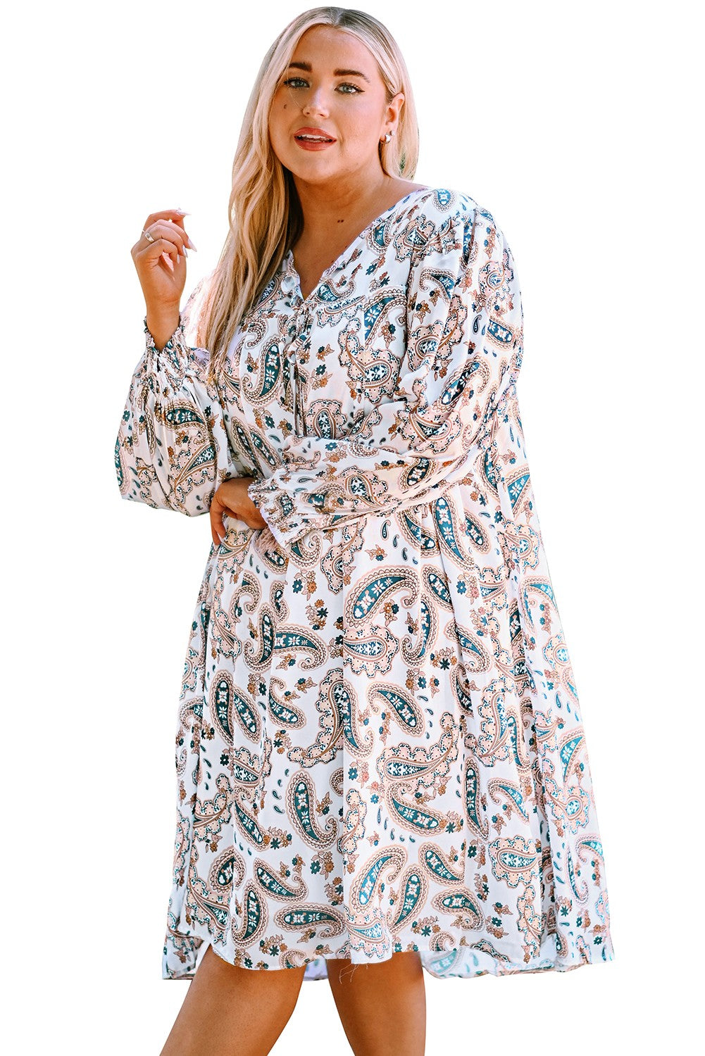 White Forgotten Paradise Paisley Dress Curves Plus Size Dresses JT's Designer Fashion