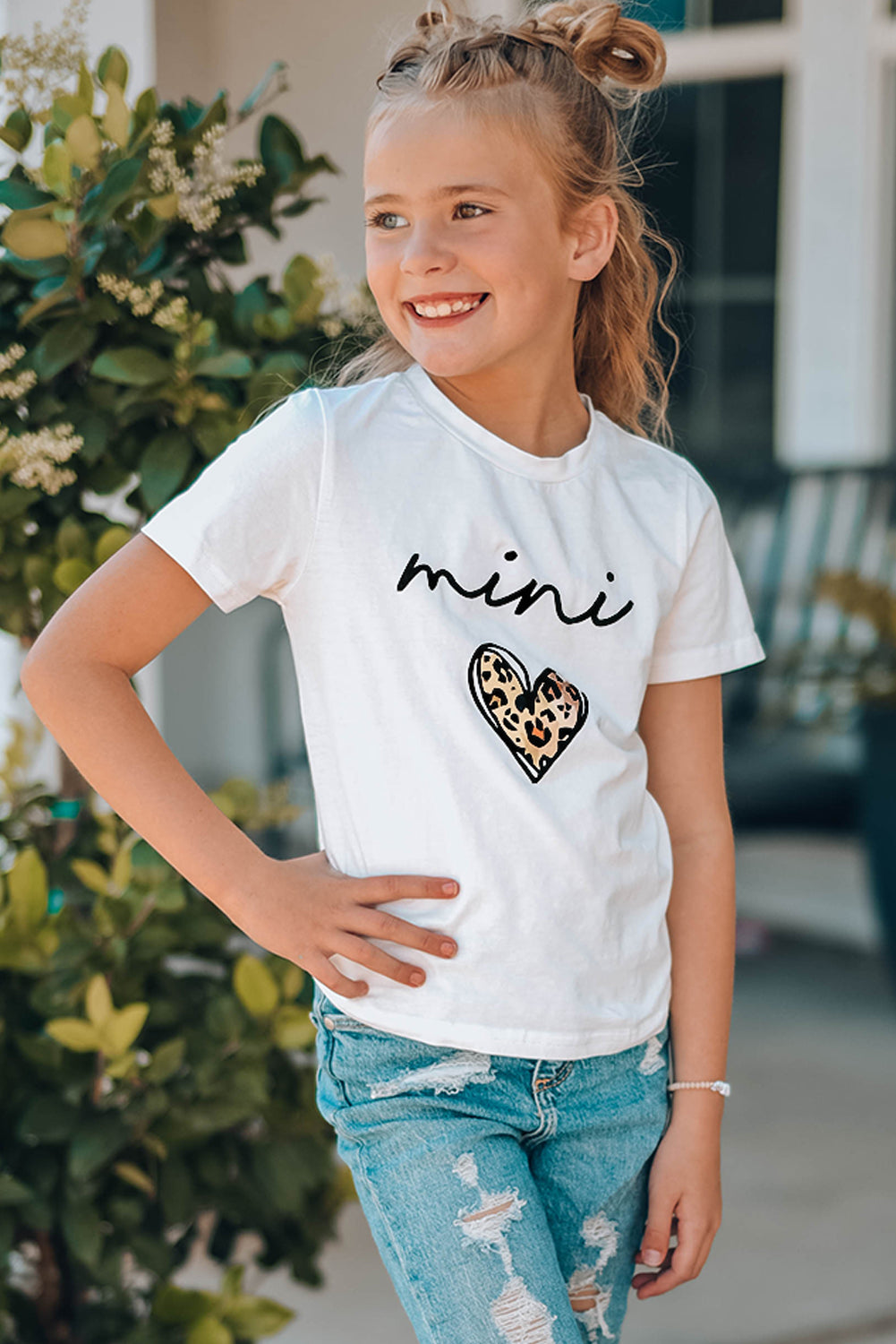 White Family Matching Girl's Mini Leopard Heart Print Short Sleeve Graphic Tee Family T-shirts JT's Designer Fashion