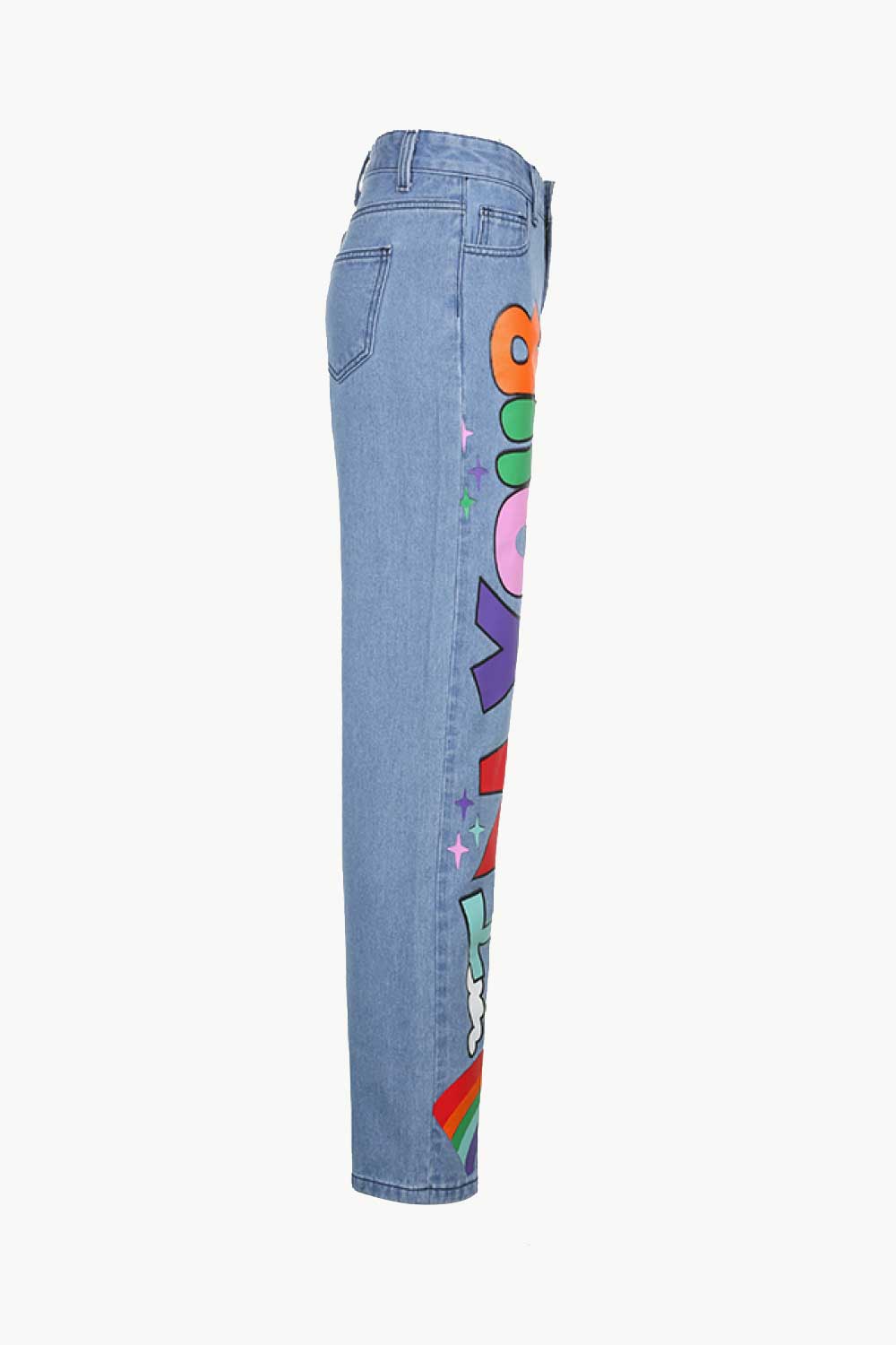 Letter Print High-Waisted Jeans Jeans JT's Designer Fashion