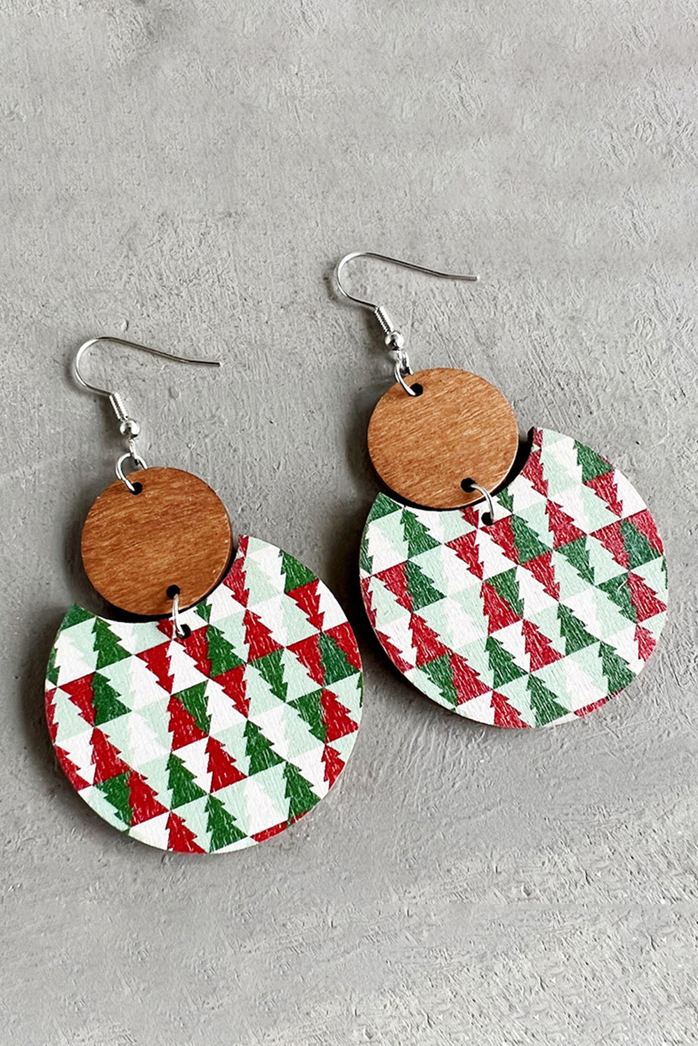 Dark Green Christmas Checker Graphic Wooden Earrings Jewelry JT's Designer Fashion