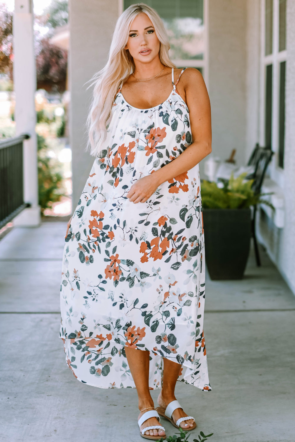 White Floral Print Spaghetti Straps Maxi Dress Maxi Dresses JT's Designer Fashion