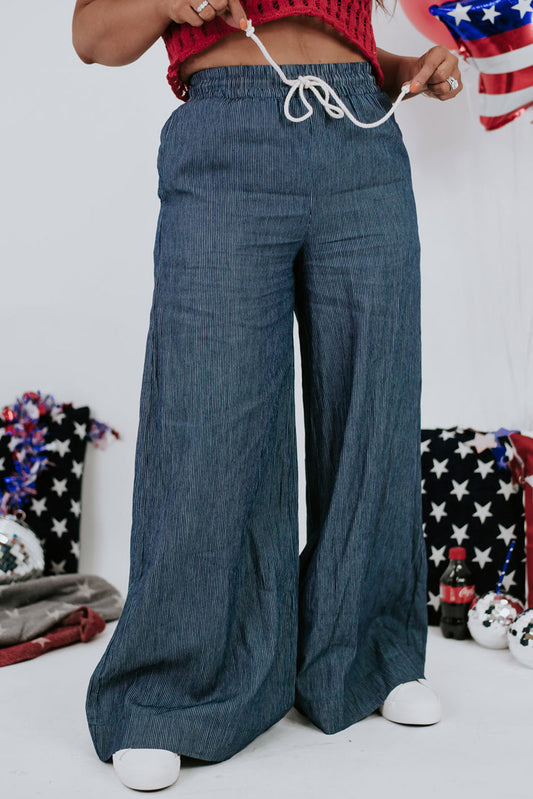 Blue Plus Size Drawstring Waist Wide-Leg Pants Plus Size JT's Designer Fashion