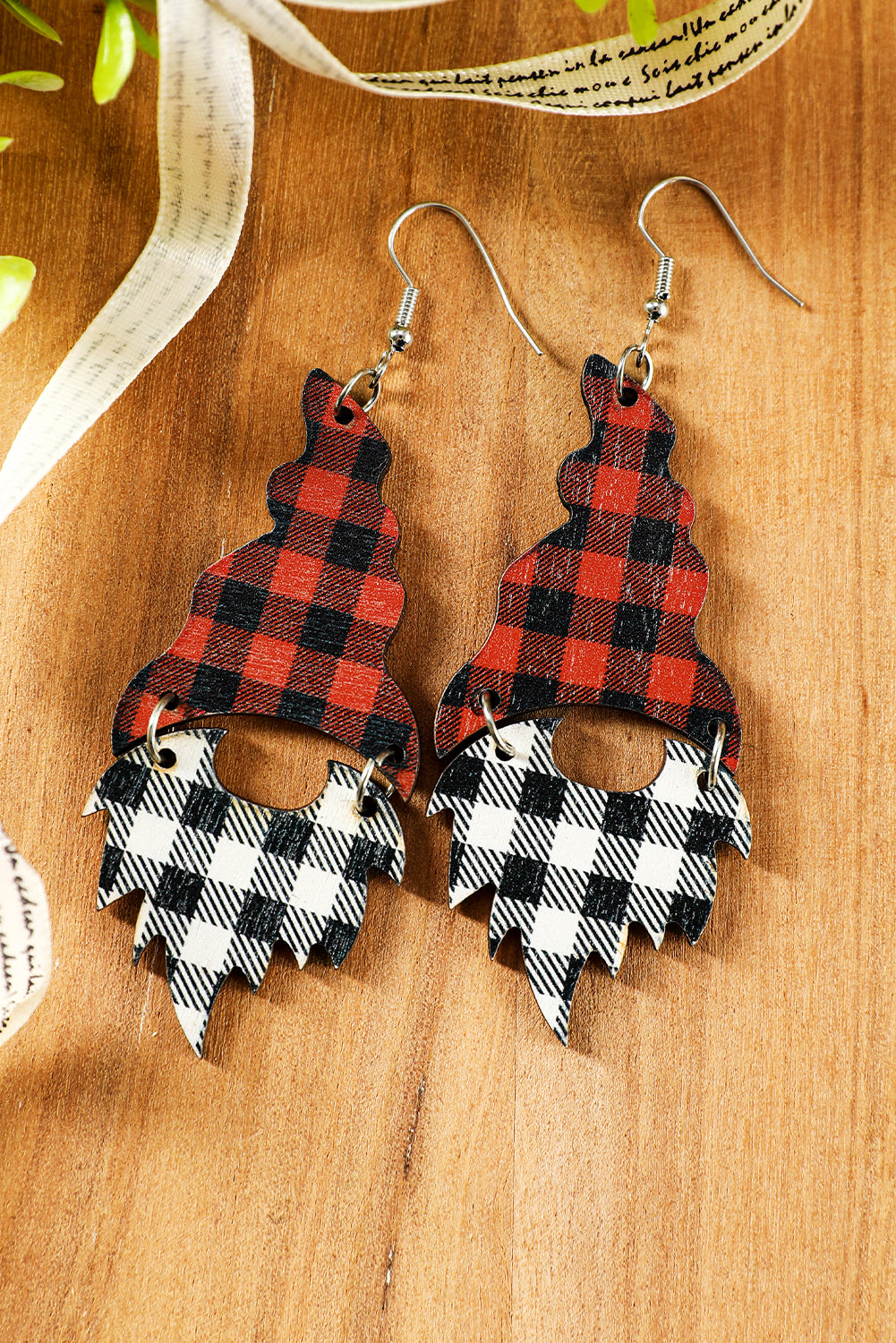 Fiery Red Plaid Print Christmas Dangle Earrings Jewelry JT's Designer Fashion