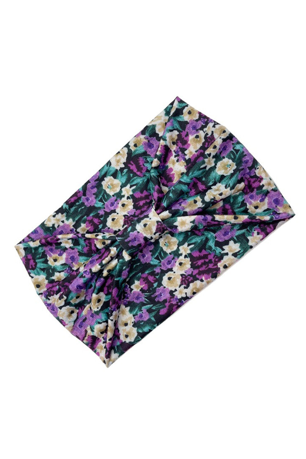 Purple Floral Print Elastic Wide Band Knotted Headband Headwear JT's Designer Fashion