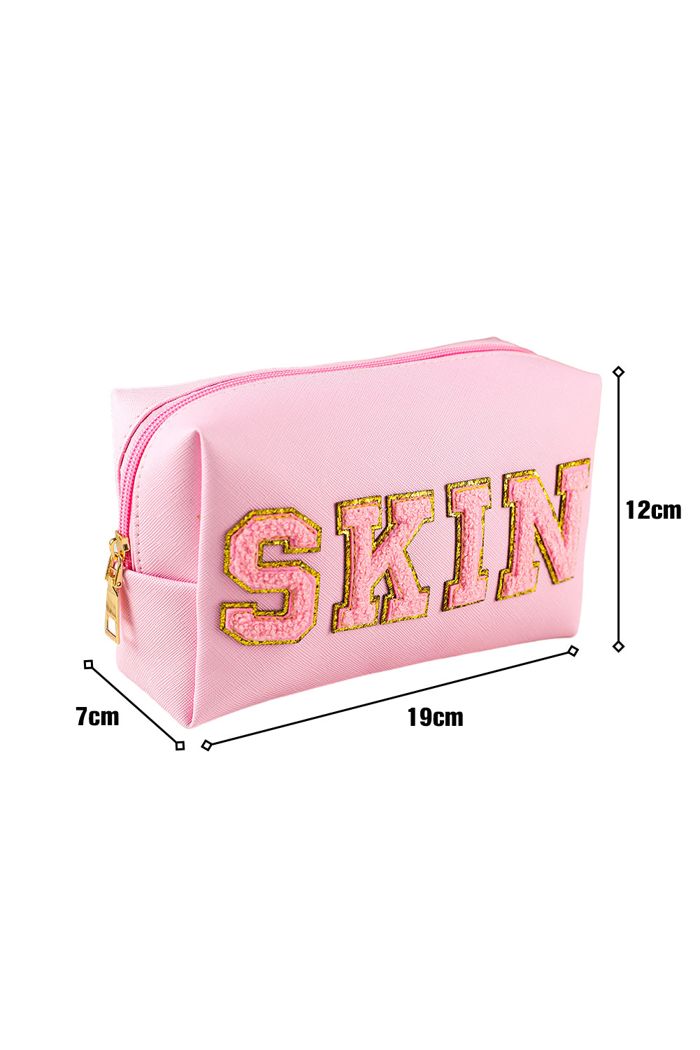 Pink SKIN Embroidered Patch Zipped Cosmetic Bag 19*7*12cm Other Accessories JT's Designer Fashion