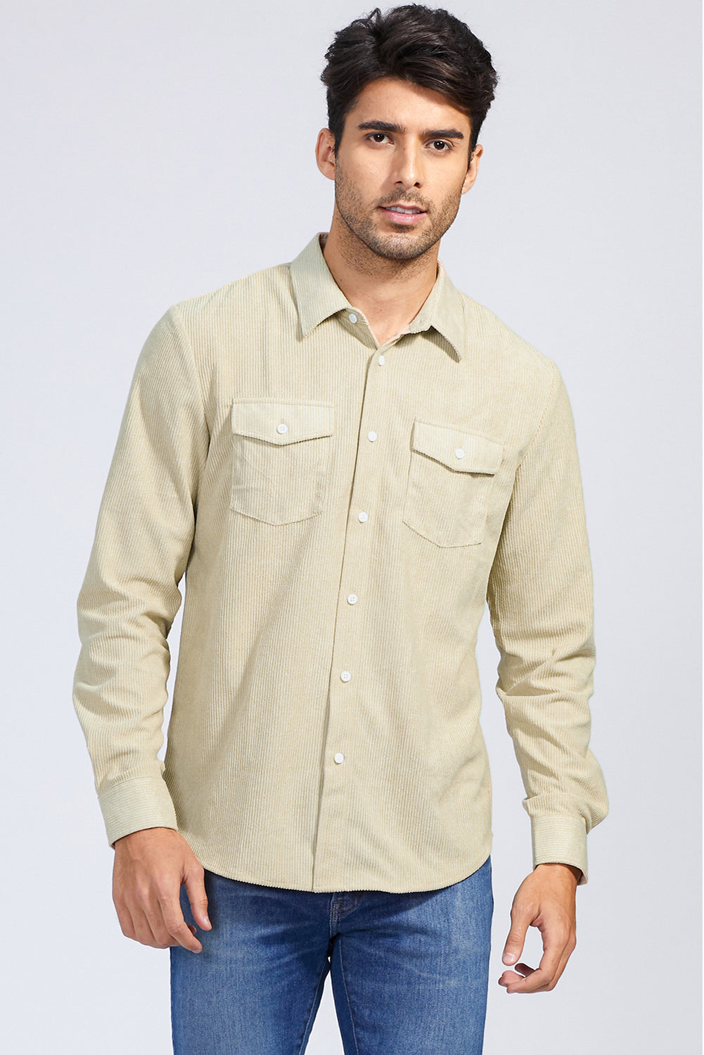 Apricot Men Corduroy Flap Pocket Button Front Shirt Men's Tops JT's Designer Fashion