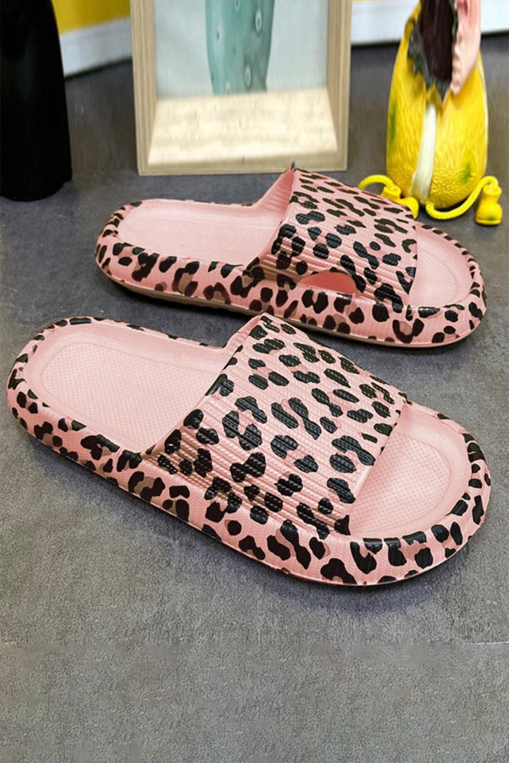 Pink Leopard Print Thick Sole Slip On Slippers Slippers JT's Designer Fashion